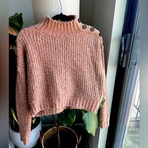 Pink/coral Jessica Simpson cropped turtle neck sweater with button detail